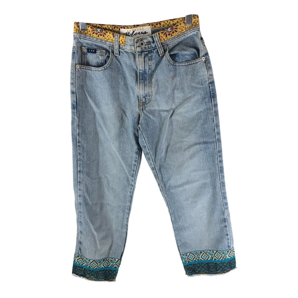 Express Bleus Womens Jeans Vintage Y2K Capri Cropped Geometric Hem 1/2